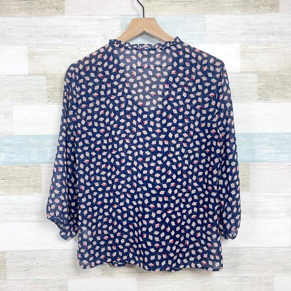 Old Navy Chiffon Pleated Blouse Blue Floral Sheer Office Work Womens Medium - Picture 3 of 6